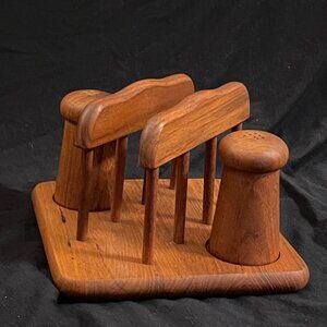 1970's Goodwood Genuine Teak Napkin Holder Caddy with Salt & Pepper Shakers VBUC